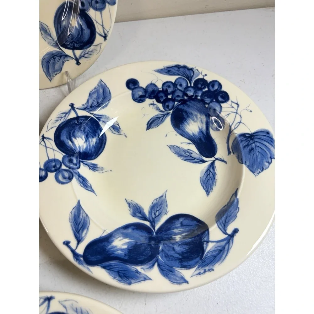 Pier 1 Melinda Cobalt Blue Fruit Earthenware Soup/Salad Bowls 9.3